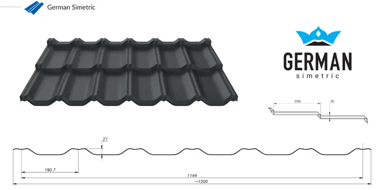 German Simetric Cserepeslemez metszeti rajz