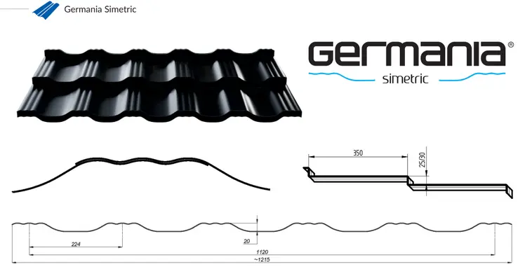 Germania Simetric Cserepeslemez metszeti rajz