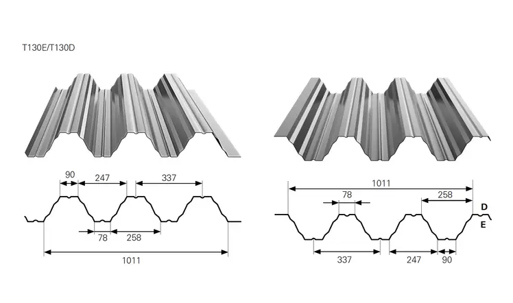 Trapézlemez T130 metszeti rajz
