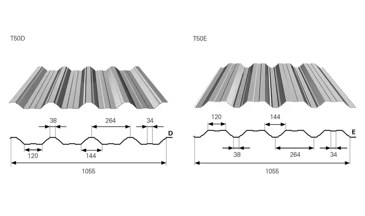 Trapézlemez T55 BP2 metszeti rajz