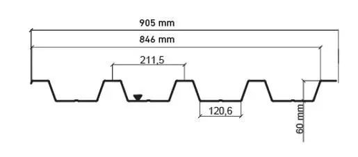 Trapézlemez T60 WB metszeti rajz